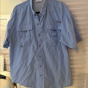 Columbia Blue Casual Button Down Shirt Relaxed Fit